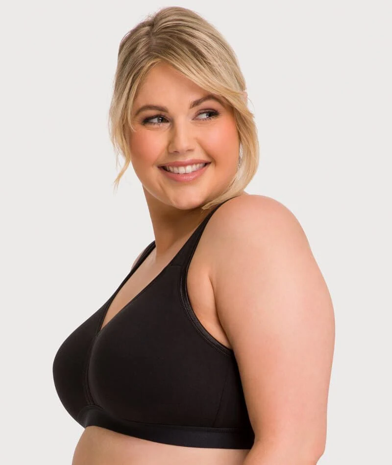 Ava & Audrey Faye Cotton Wire-Free Support Bra - Black - Image 3
