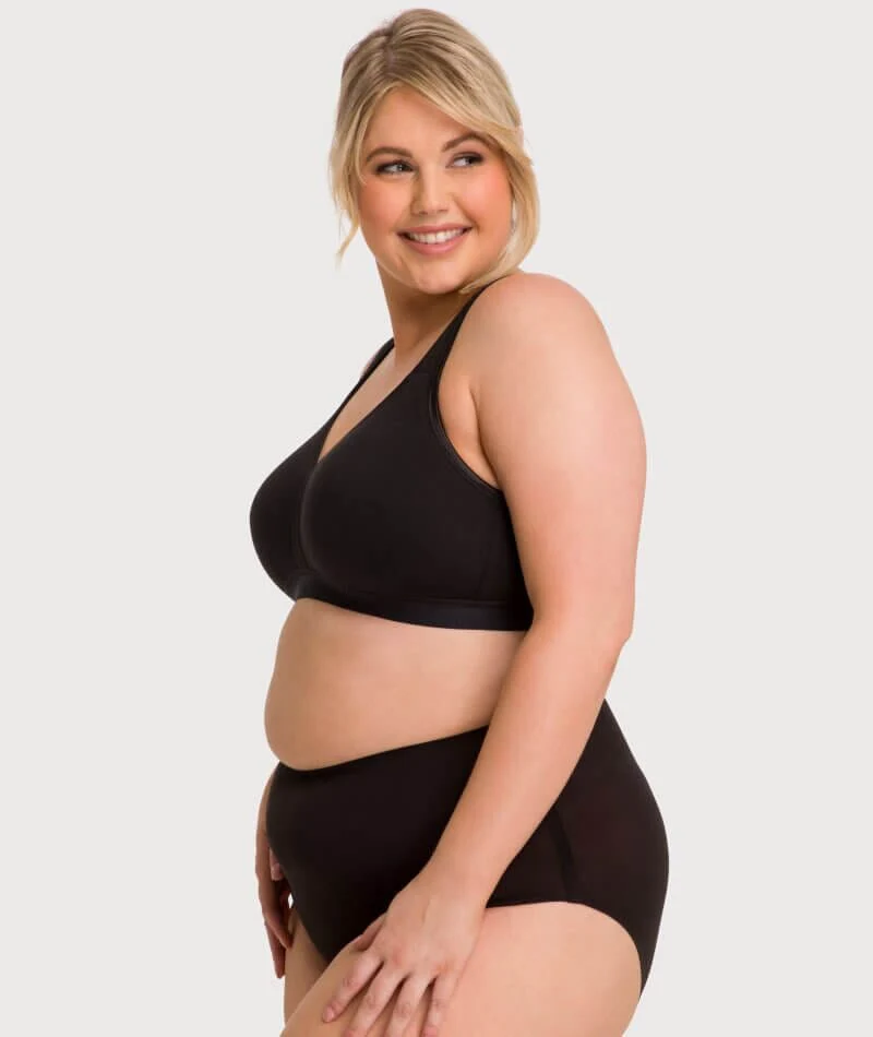 Ava & Audrey Faye Cotton Wire-Free Support Bra - Black - Image 7