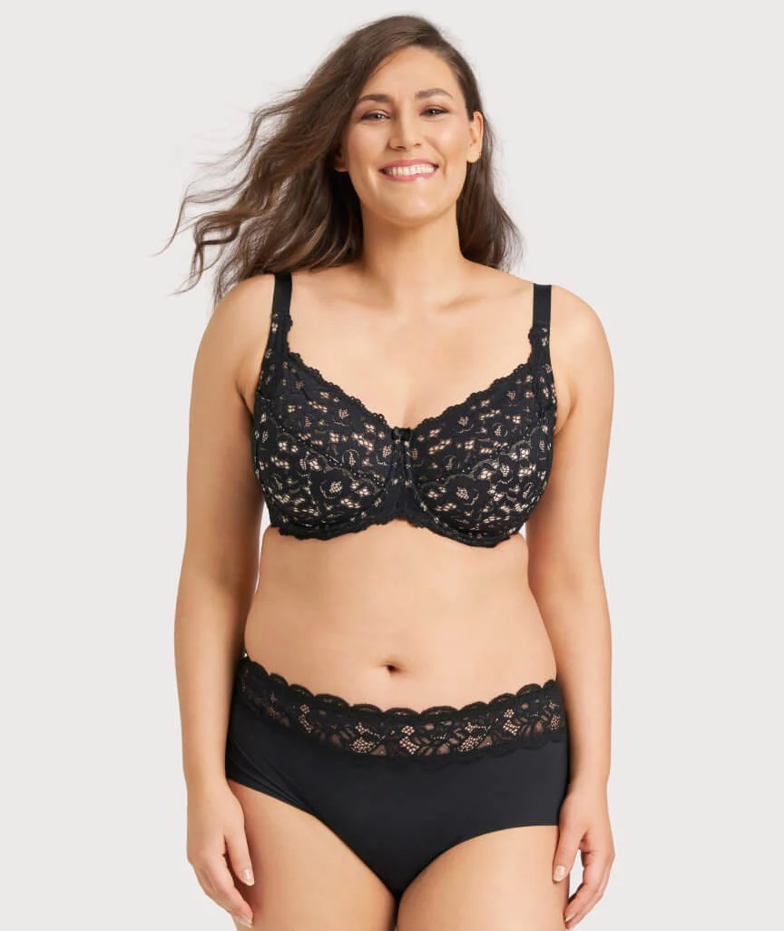 Ava & Audrey Tilly Microfibre & Lace Full Brief - Black - Image 3