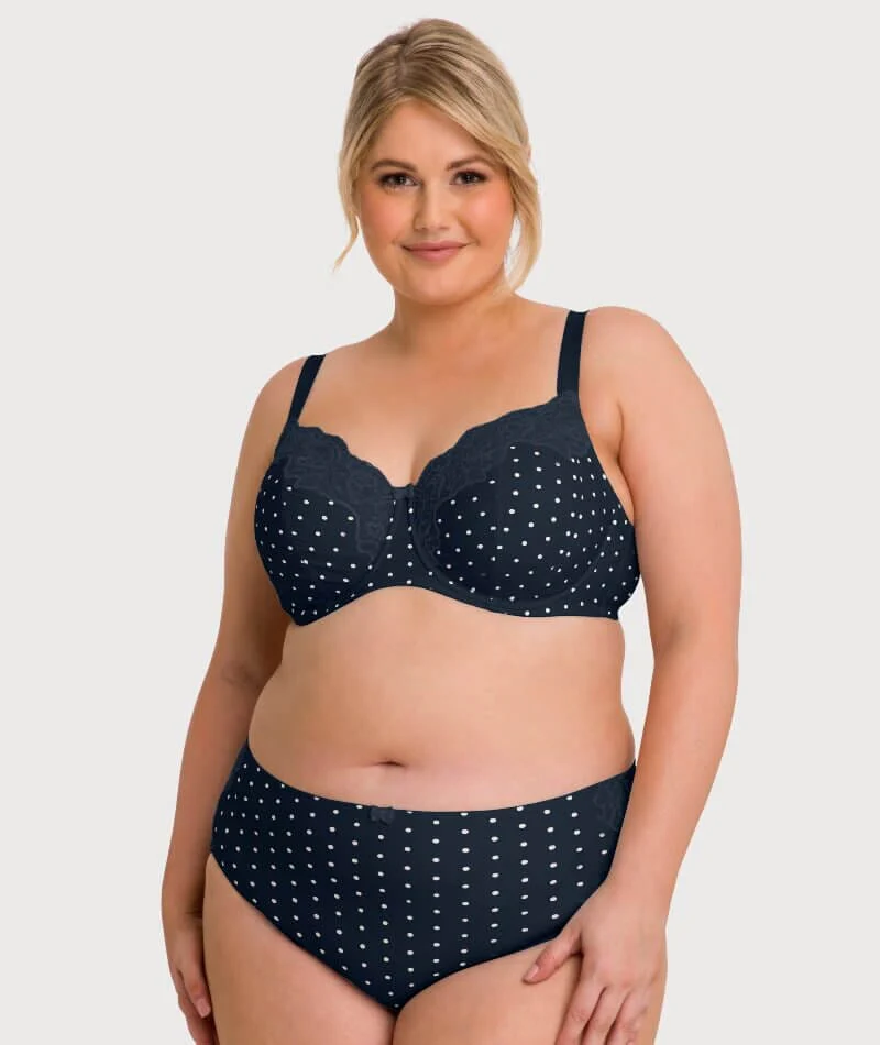 Ava & Audrey Jacqueline Printed Full Brief with Lace - Sapphire/Ivory - Image 3