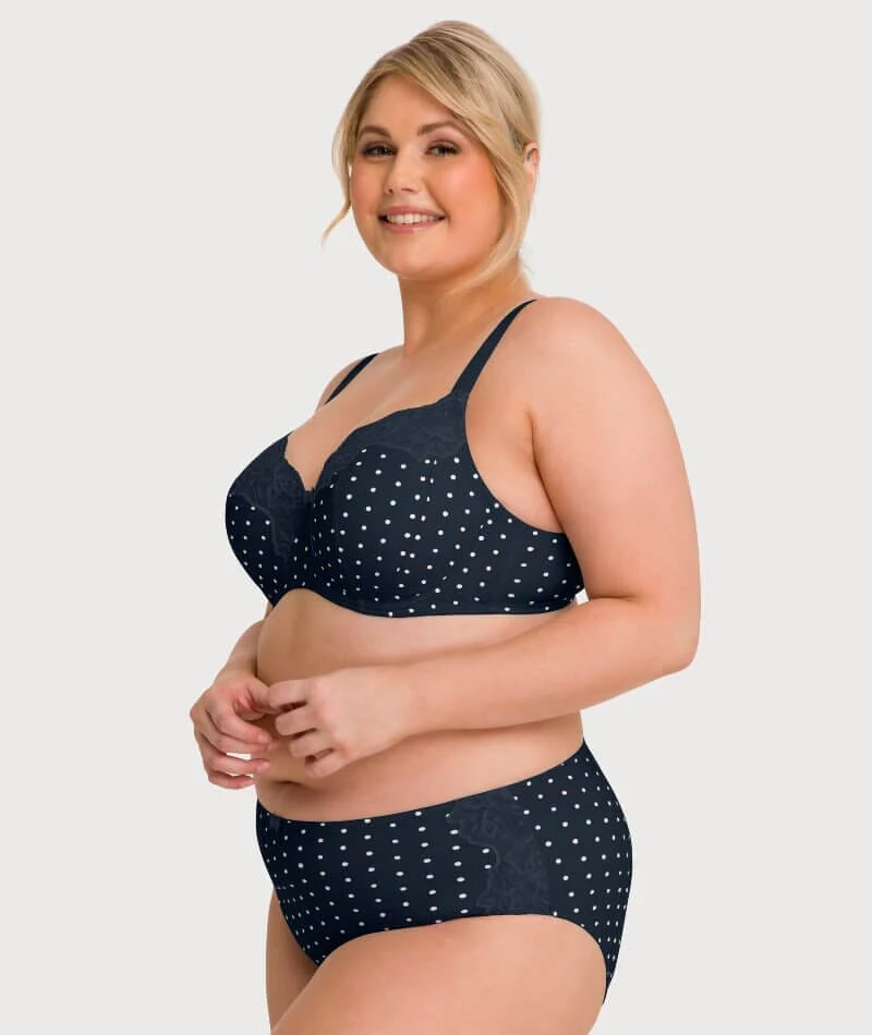 Ava & Audrey Jacqueline Printed Full Brief with Lace - Sapphire/Ivory - Image 5
