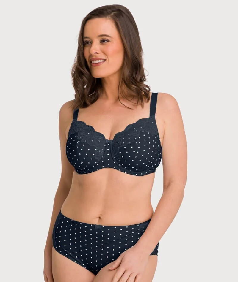 Ava & Audrey Jacqueline Printed Full Brief with Lace - Sapphire/Ivory - Image 6