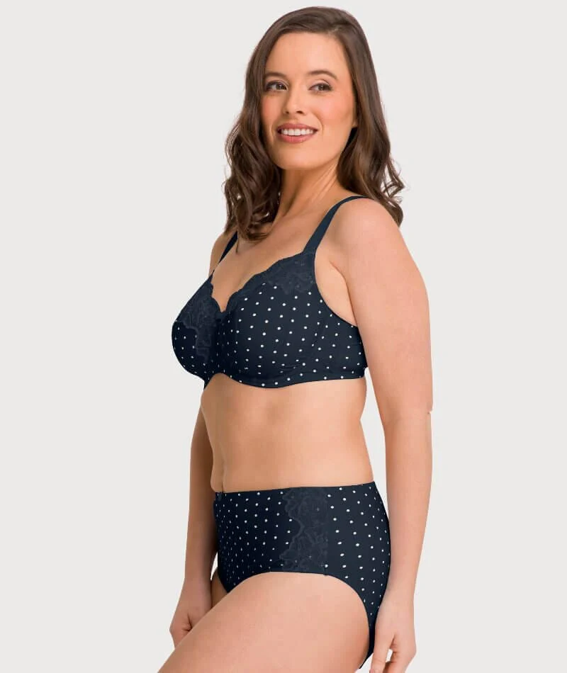 Ava & Audrey Jacqueline Printed Full Brief with Lace - Sapphire/Ivory - Image 8