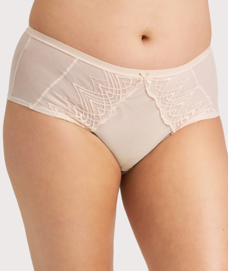 Ava & Audrey Lillian Embroidered Mesh Full Brief - Champagne - Image 3