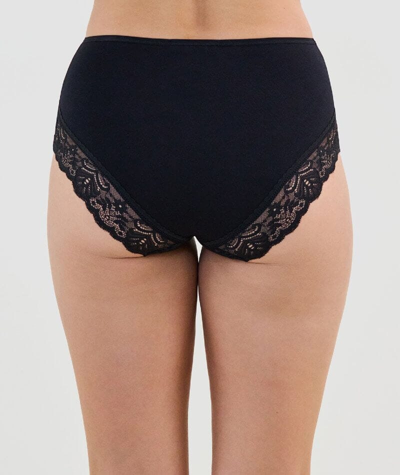 Bendon Cotton and Lace Full Brief - Black - Image 2