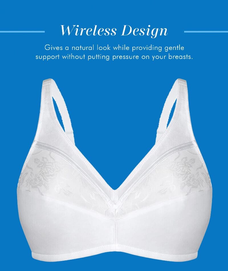 Bestform Floral Trim Wire-Free Cotton Bra With Lightly Lined Cups - White - Image 6
