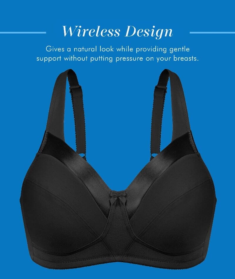 Bestform Satin Trim Wire-Free Cotton Bra With Unlined Cups 2 Pack - Black - Image 7