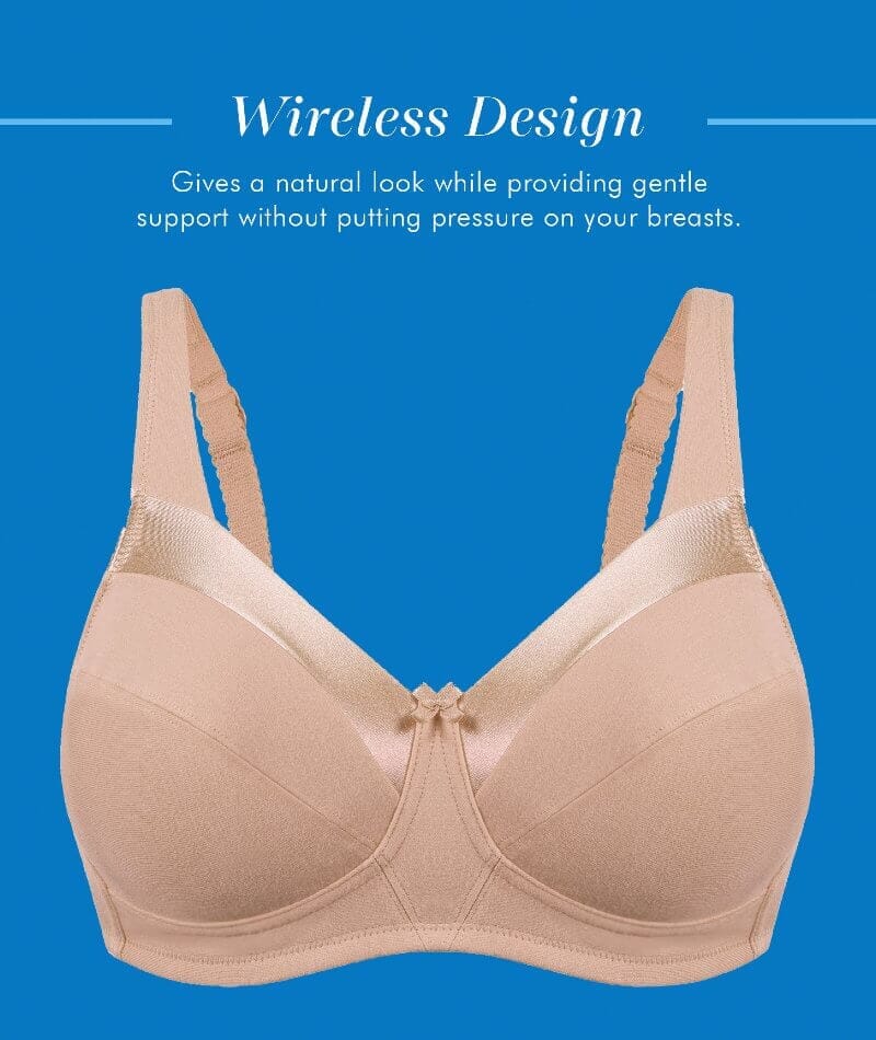 Bestform Satin Trim Wire-Free Cotton Bra With Unlined Cups 2 Pack - Nude - Image 7