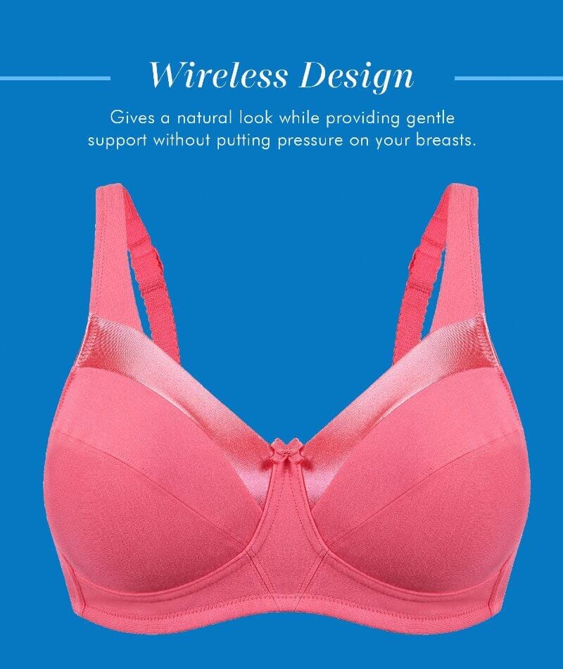 Bestform Satin Trim Wire-Free Cotton Bra With Unlined Cups - Dark Pink - Image 6