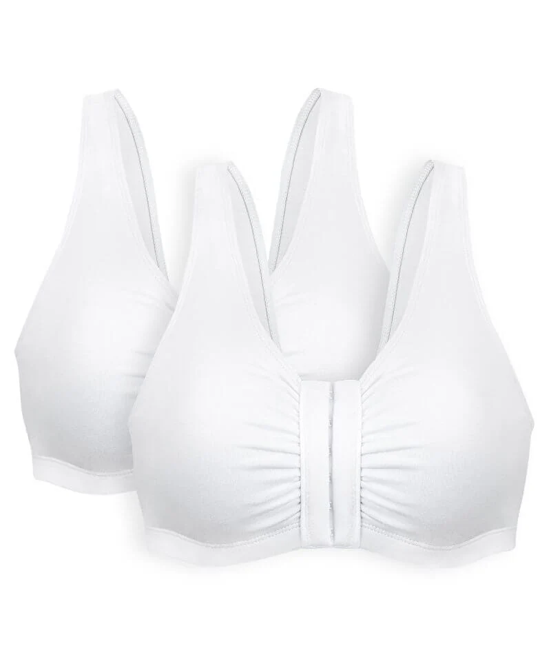 Bestform Unlined Wire-free Cotton Stretch Sports Bra with Front Closure 2 Pack - White - Image 8