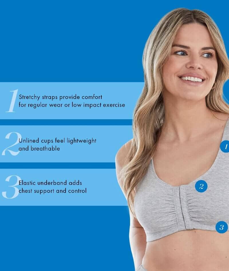 Bestform Unlined Wire-Free Cotton Stretch Sports Bra With Front Closure - Heather Grey - Image 4