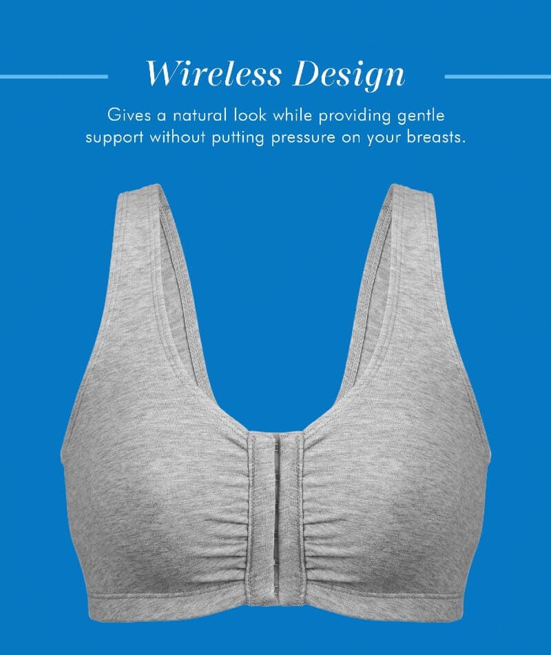 Bestform Unlined Wire-Free Cotton Stretch Sports Bra With Front Closure - Heather Grey - Image 6