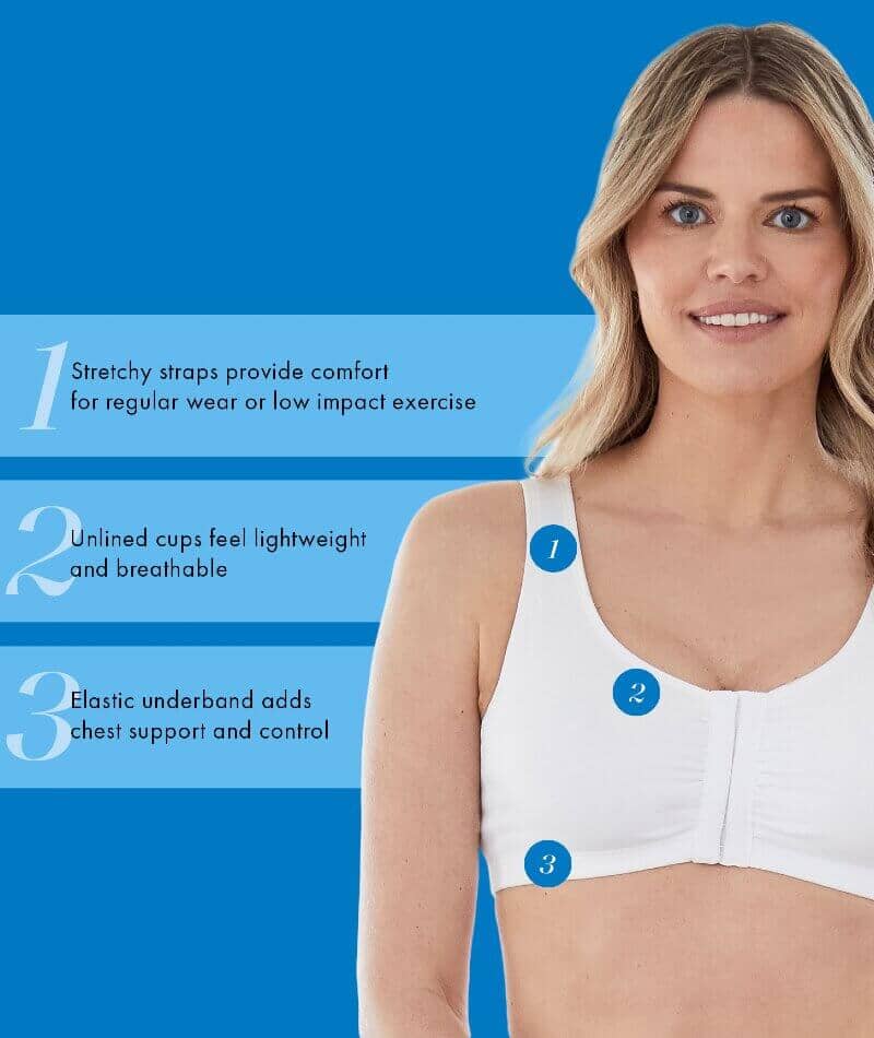 Bestform Unlined Wire-Free Cotton Stretch Sports Bra With Front Closure - White - Image 4