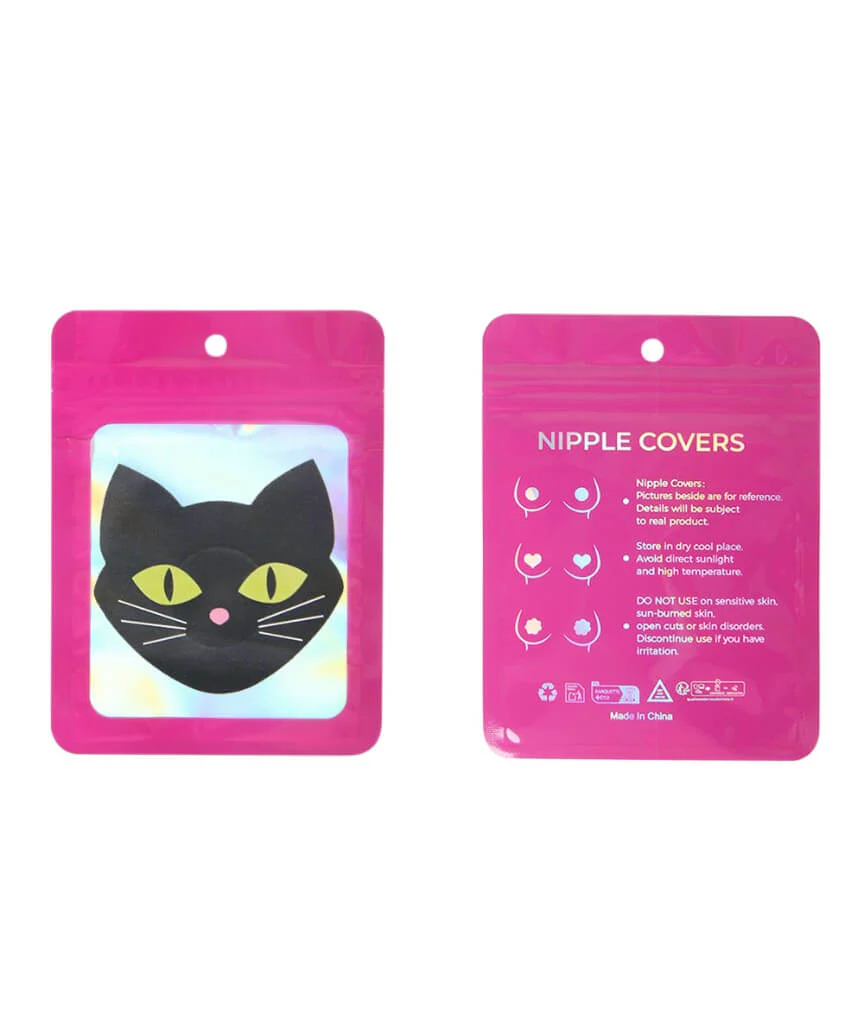 Curvy Cat Shaped Shine In The Dark Nipple Covers - Black - Image 3
