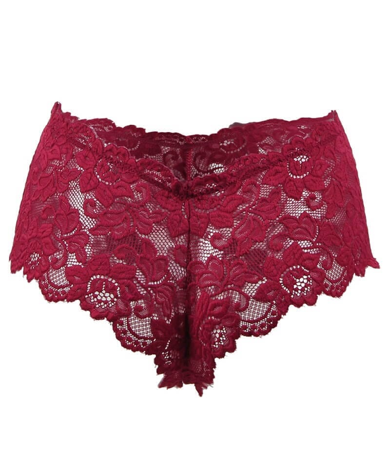 Curvy Floral Lace Brief - Red - Image 4