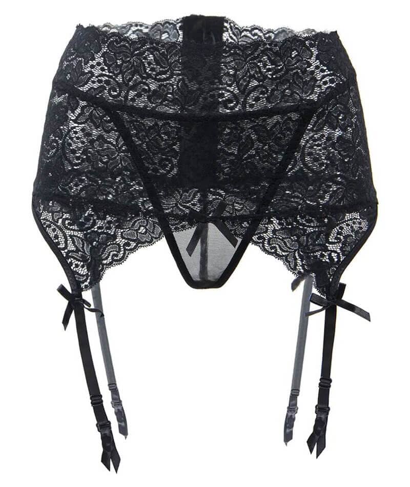 Curvy Lace Suspender with G-String - Black - Image 5