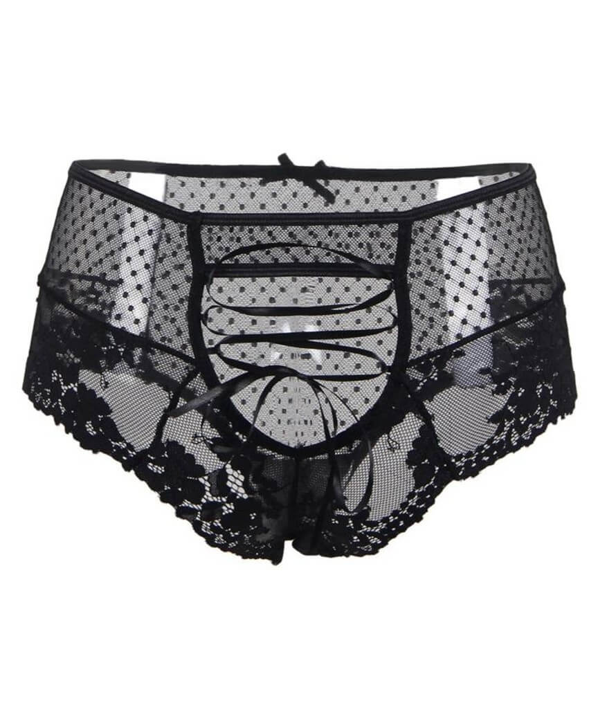 Curvy High Waist Lace Strappy Brief - Black - Image 5