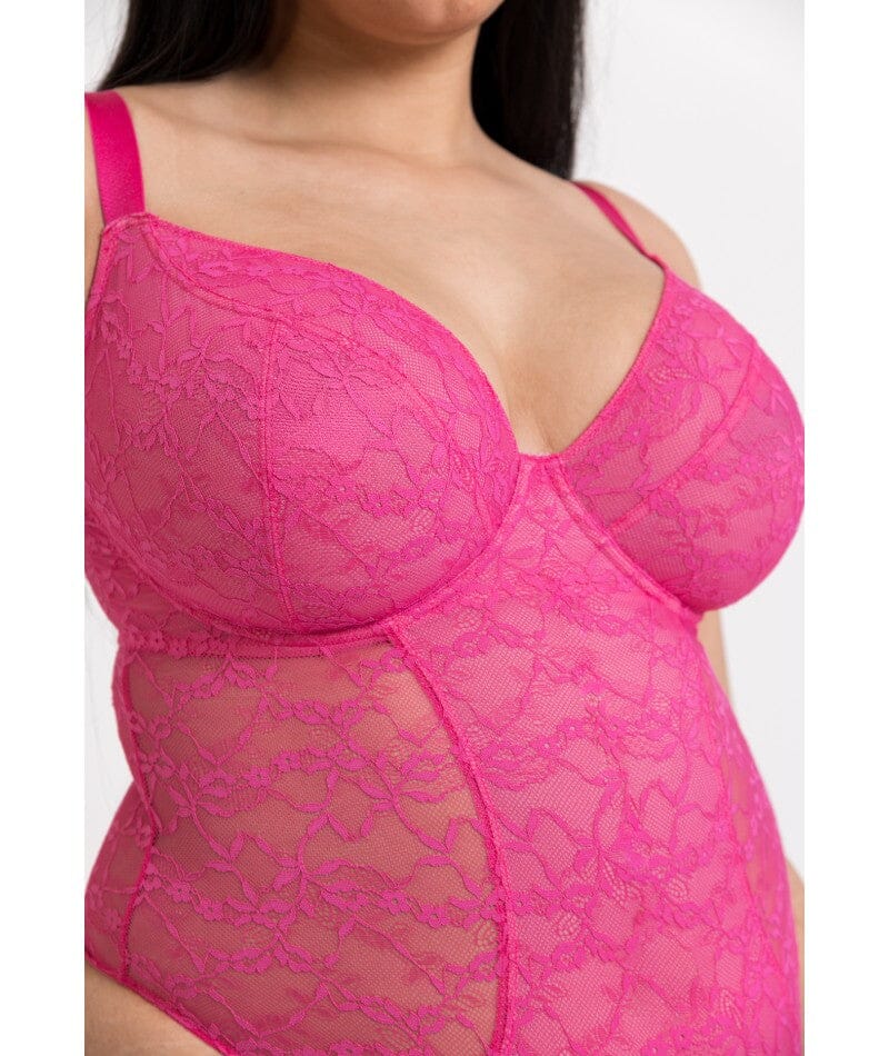 Curvy Kate All Night Lace Plunge Bodysuit - Hot Pink/Blush - Image 7