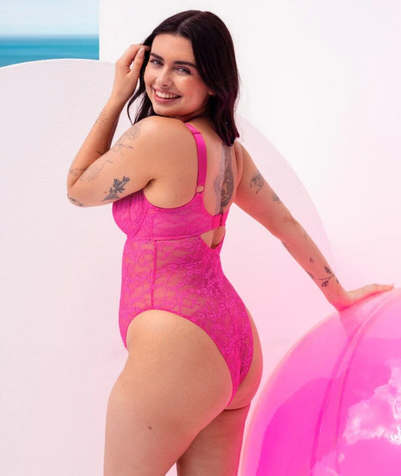 Curvy Kate All Night Lace Plunge Bodysuit - Hot Pink/Blush - Image 9