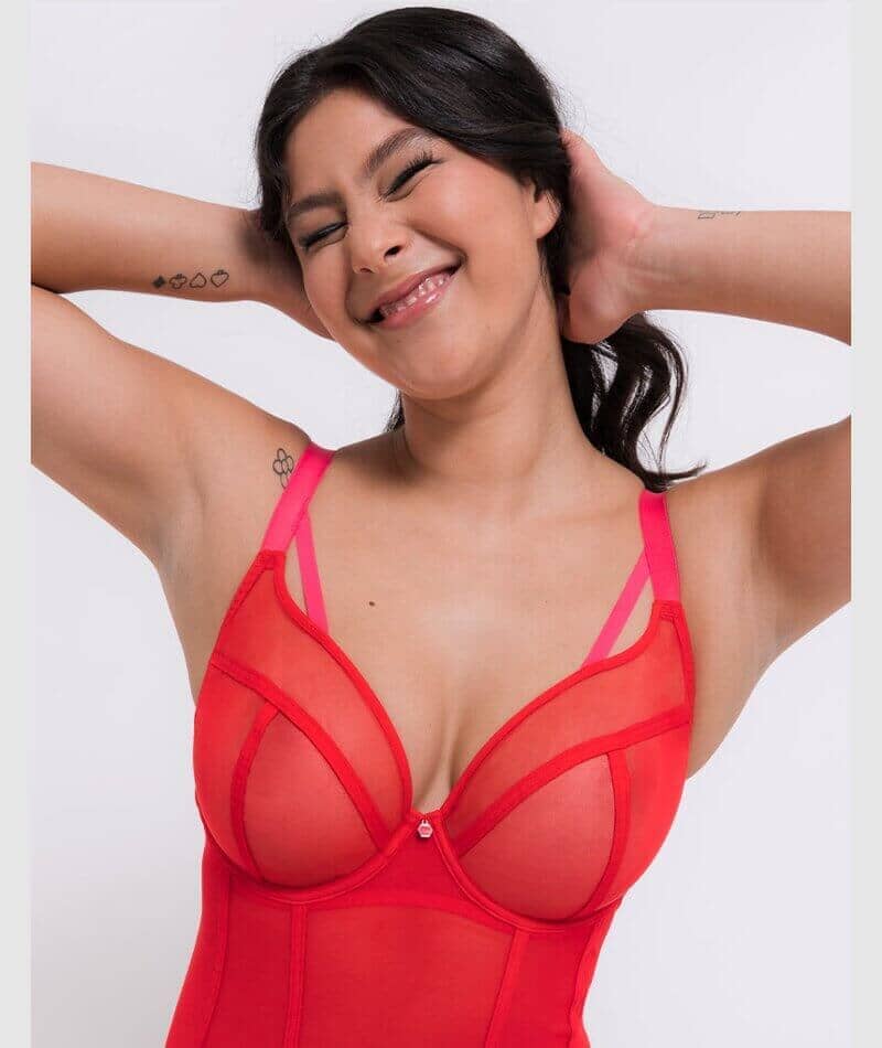 Curvy Kate Elementary Plunge Bodysuit - Red/Pink - Image 3