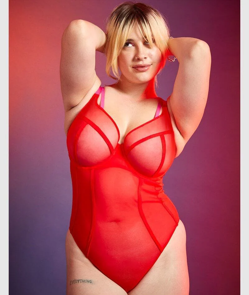 Curvy Kate Elementary Plunge Bodysuit - Red/Pink - Image 7