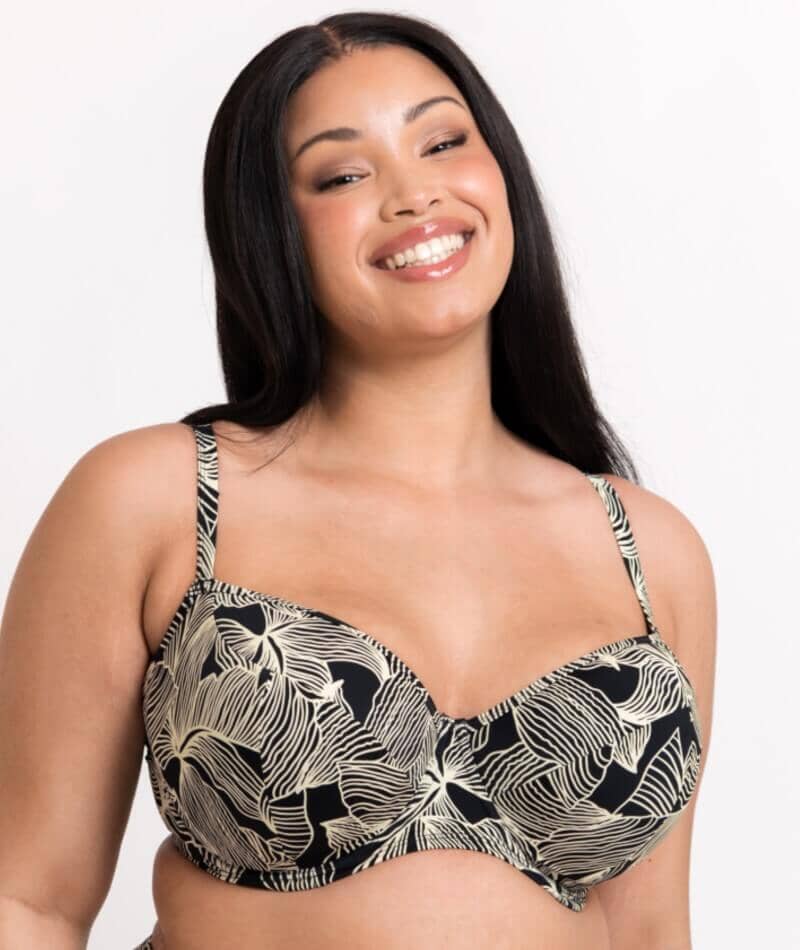 Curvy Kate Ripple Reef Balcony Bikini Top - Black Print - Image 3