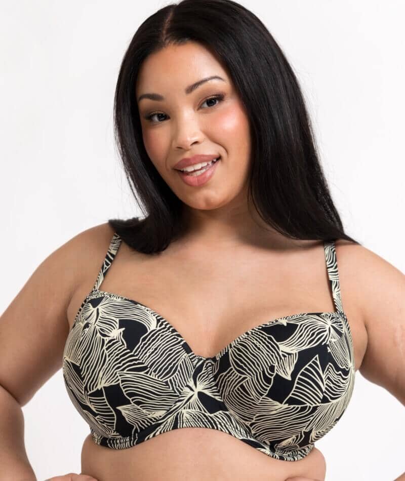 Curvy Kate Ripple Reef Balcony Bikini Top - Black Print - Image 4