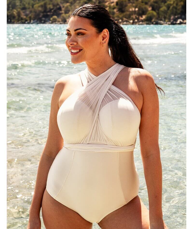 Curvy Kate Wrapsody Bandeau Swimsuit - Oyster - Image 12
