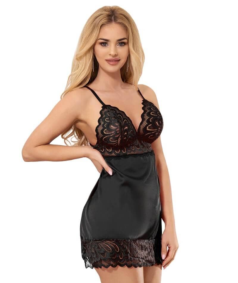 Curvy Lace Floral Babydoll - Black - Image 6
