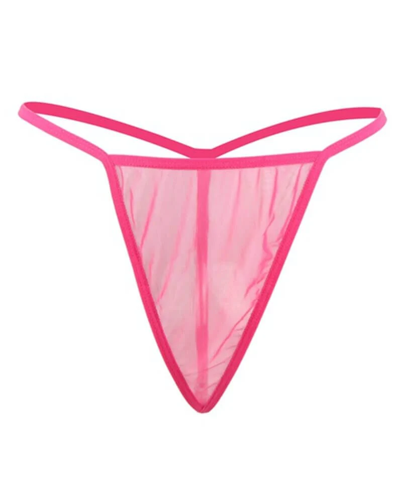 Curvy Mesh & Lace Cup Babydoll Nightdress with G-String - Pink - Image 4