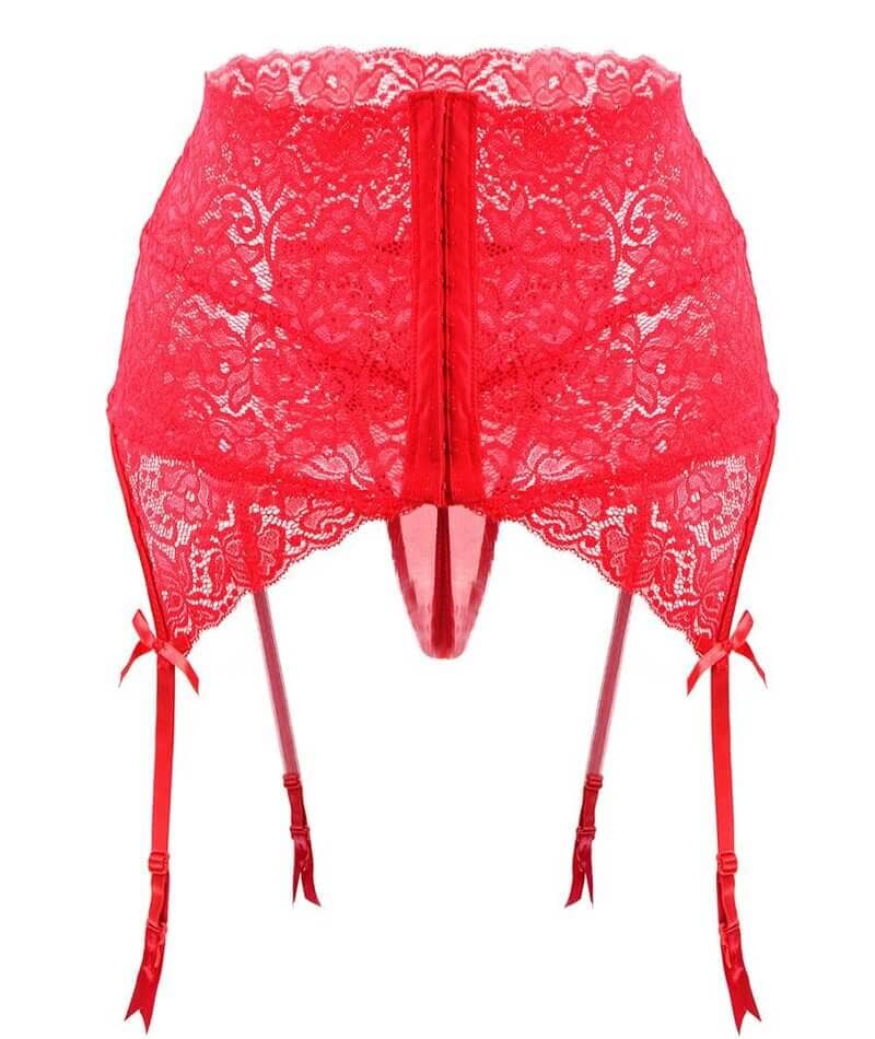 Curvy Wide Lace Suspender with G-String - Red - Image 5