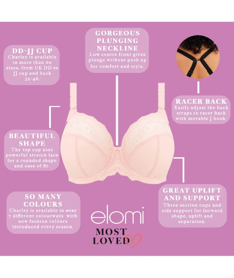 Elomi Charley Underwire Stretch Plunge Bra - Ballet Pink - Image 14