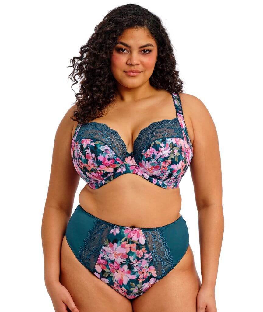 Elomi Lucie Underwire Stretch Plunge Bra - Teal Floral - Image 4