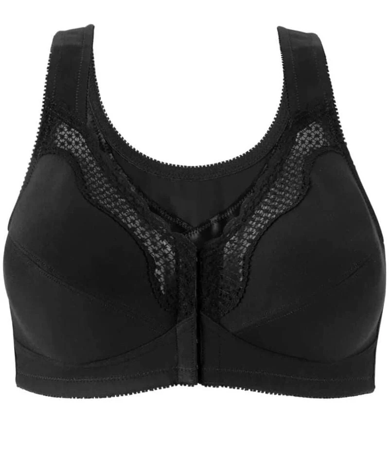 Exquisite Form Fully Front Close Wire-Free Cotton Posture Bra With Lace - Black - Image 7