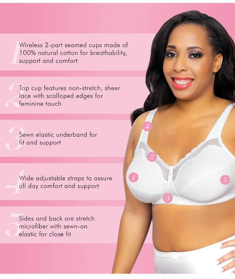 Exquisite Form Fully Cotton Soft Cup Wirefree Bra With Lace - White - Image 5