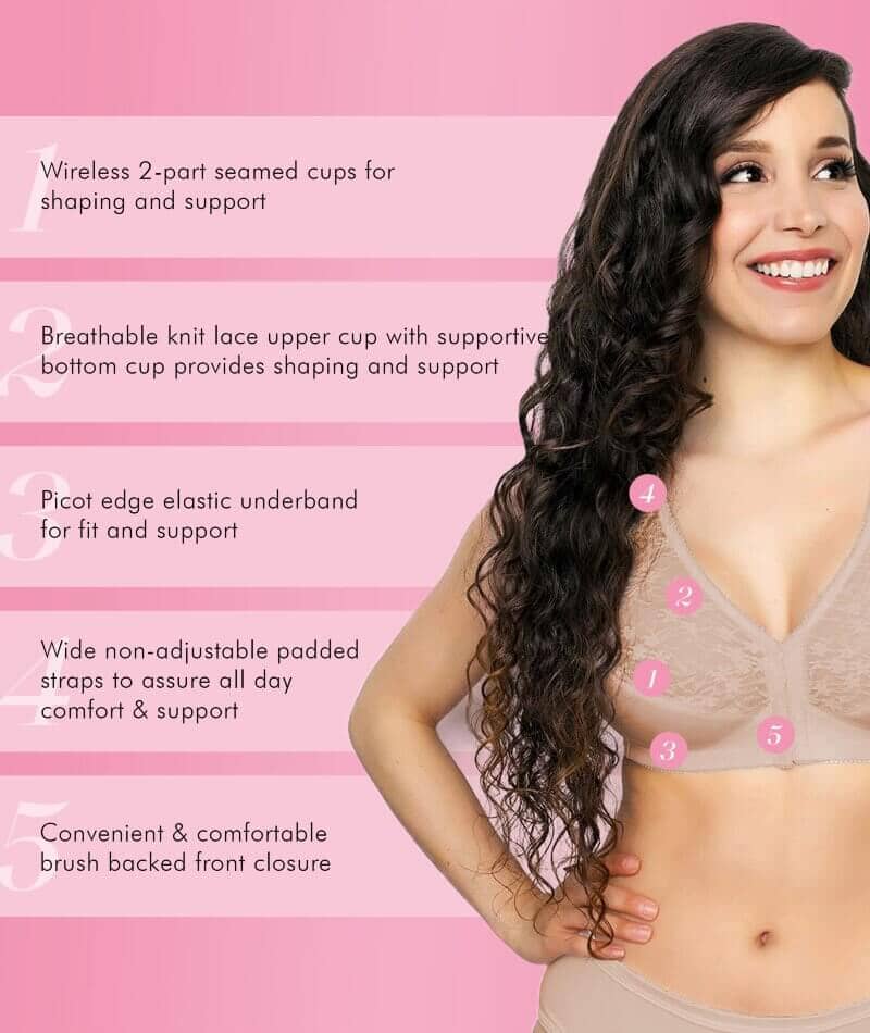 Exquisite Form Fully Front Close Wire-Free Posture Bra With Lace - Beige - Image 6