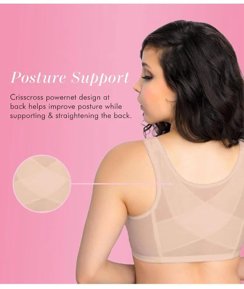 Exquisite Form Fully Front Close Wire-Free Posture Bra With Lace - Beige - Image 8