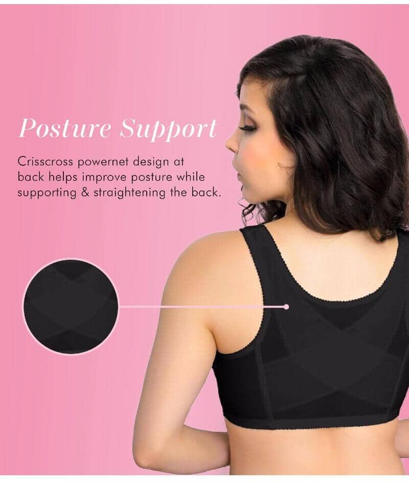 Exquisite Form Fully Front Close Wire-Free Posture Bra With Lace - Black - Image 8