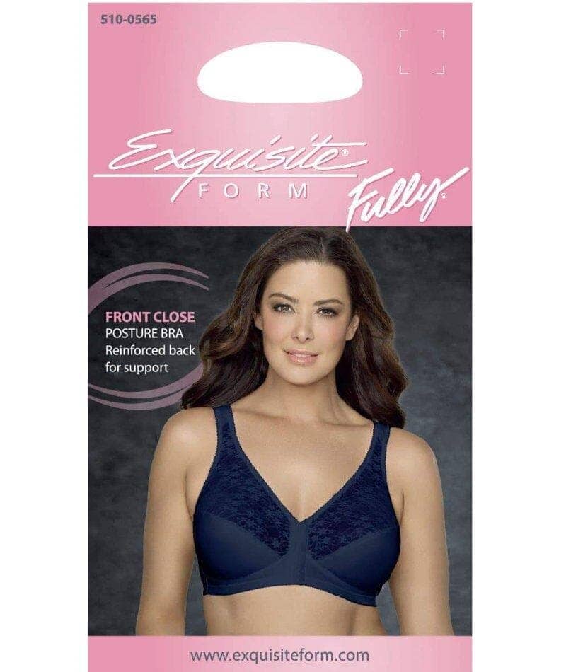 Exquisite Form Fully Front Close Wire-Free Posture Bra With Lace - Navy - Image 7
