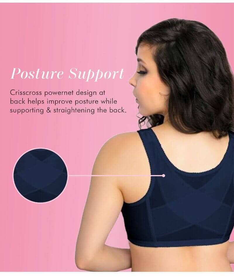 Exquisite Form Fully Front Close Wire-Free Posture Bra With Lace - Navy - Image 8