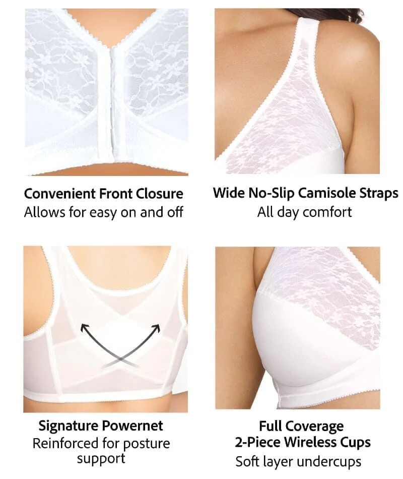 Exquisite Form Fully Front Close Wire-Free Posture Bra With Lace - Black - Image 9