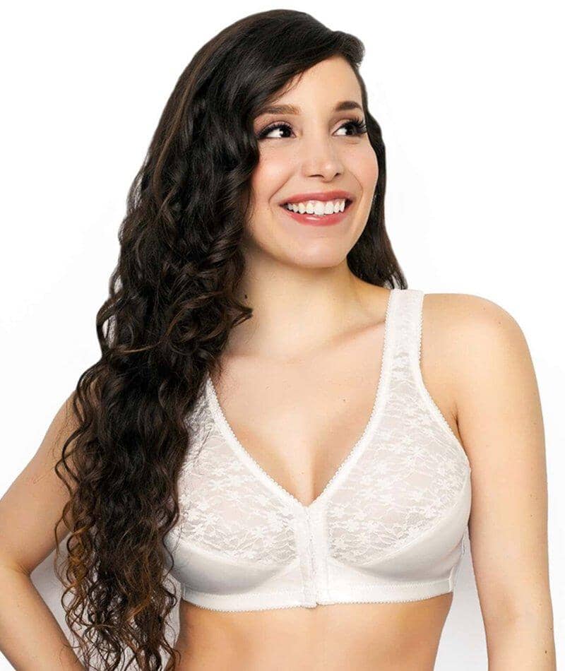 Exquisite Form Fully Front Close Wire-Free Posture Bra With Lace - White - Image 6
