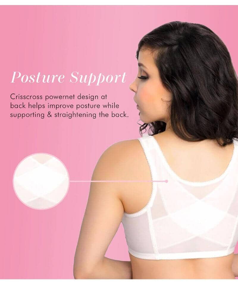 Exquisite Form Fully Front Close Wire-Free Posture Bra With Lace - White - Image 9