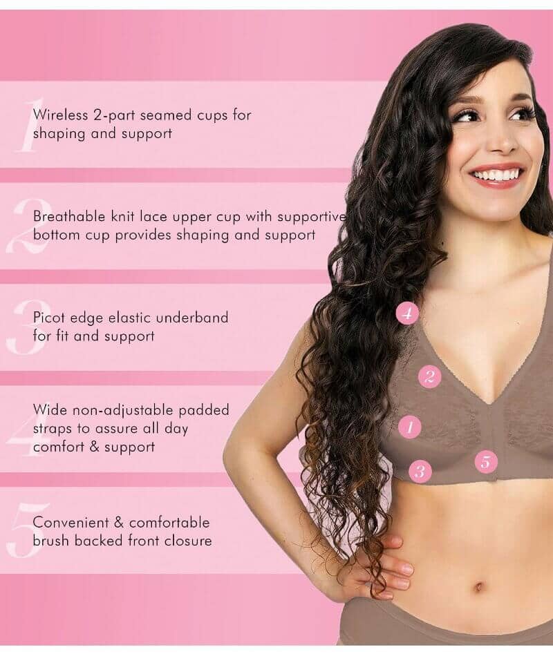 Exquisite Form Fully Front Close Wire-Free Posture Bra With Lace - Walnut - Image 6