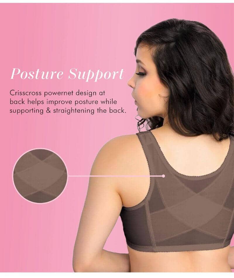 Exquisite Form Fully Front Close Wire-Free Posture Bra With Lace - Walnut - Image 9