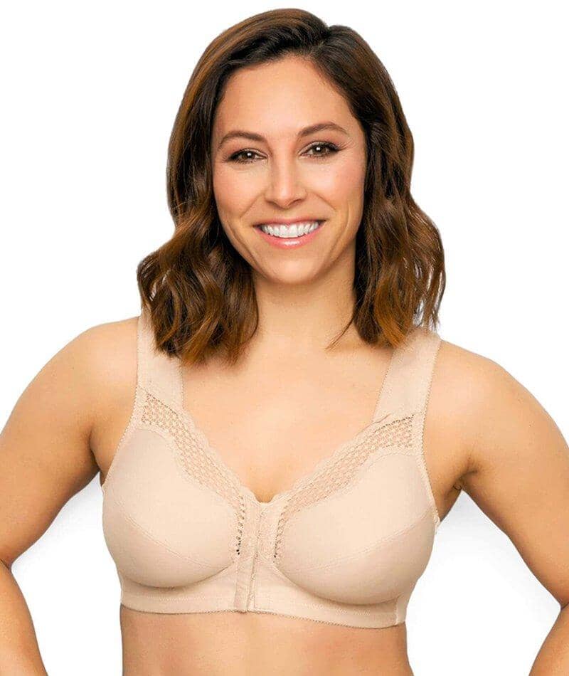 Exquisite Form Fully Front Close Wire-Free Cotton Posture Bra With Lace - Nude - Image 3