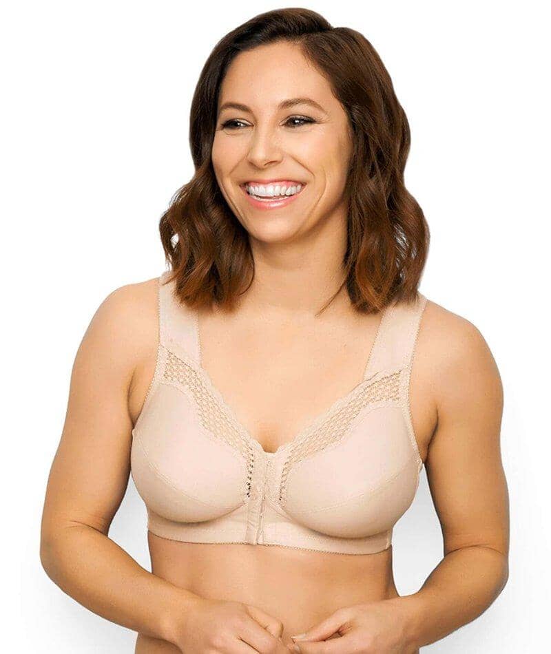Exquisite Form Fully Front Close Wire-Free Cotton Posture Bra With Lace - Nude - Image 7