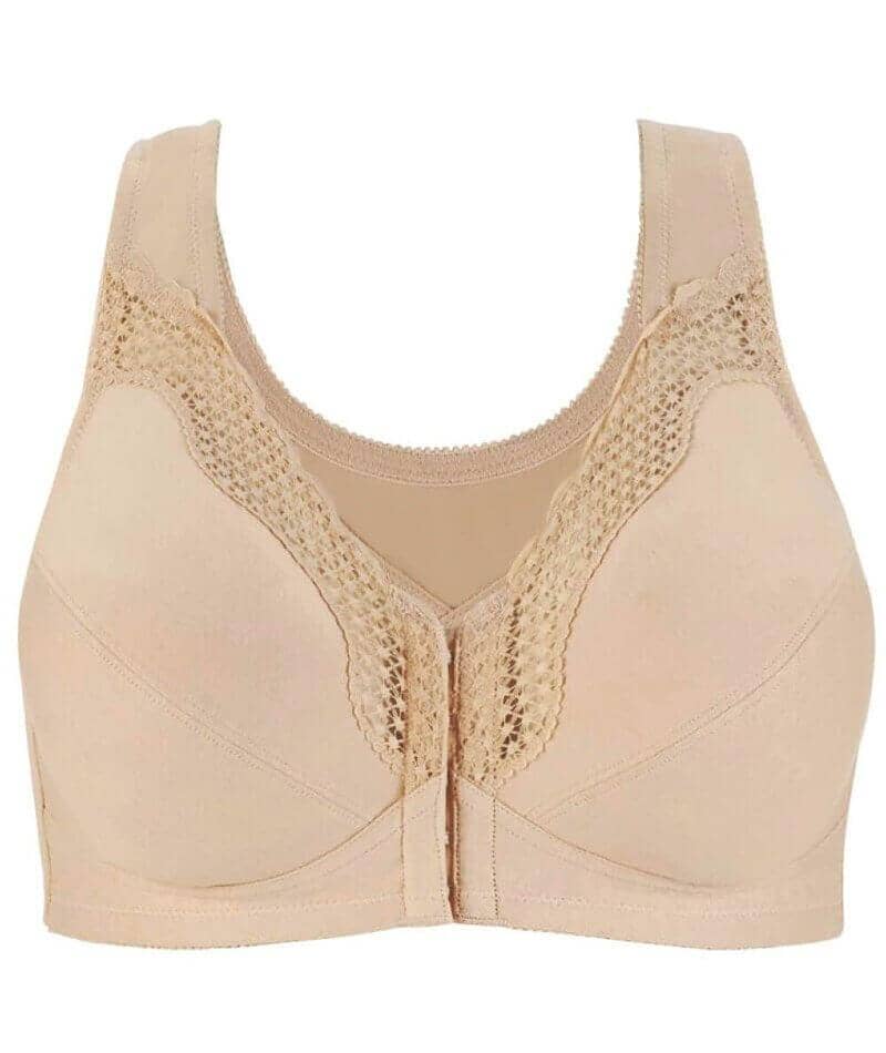 Exquisite Form Fully Front Close Wire-Free Cotton Posture Bra With Lace - Nude - Image 8