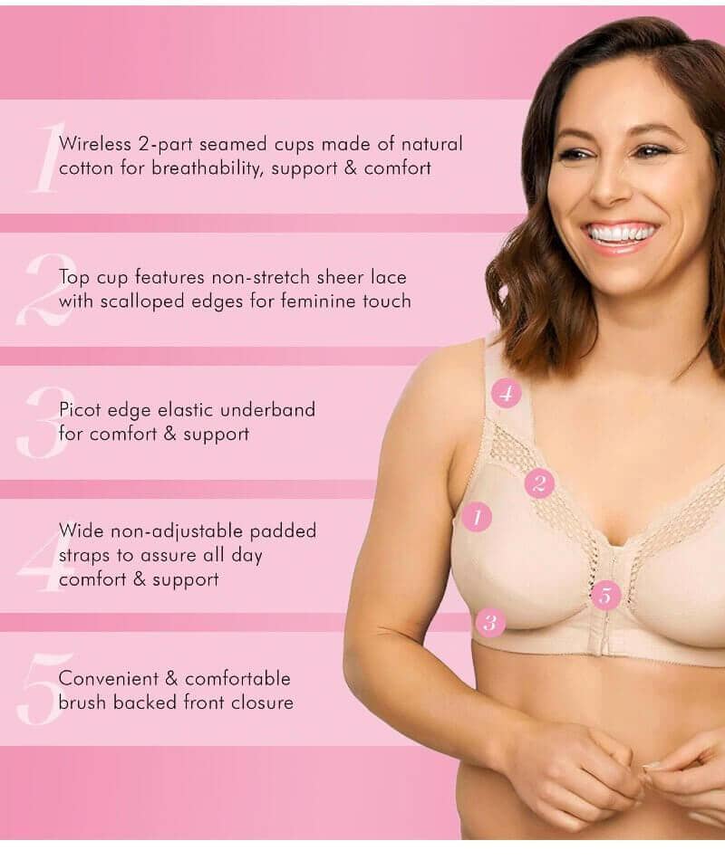 Exquisite Form Fully Front Close Wire-Free Cotton Posture Bra With Lace - Nude - Image 9