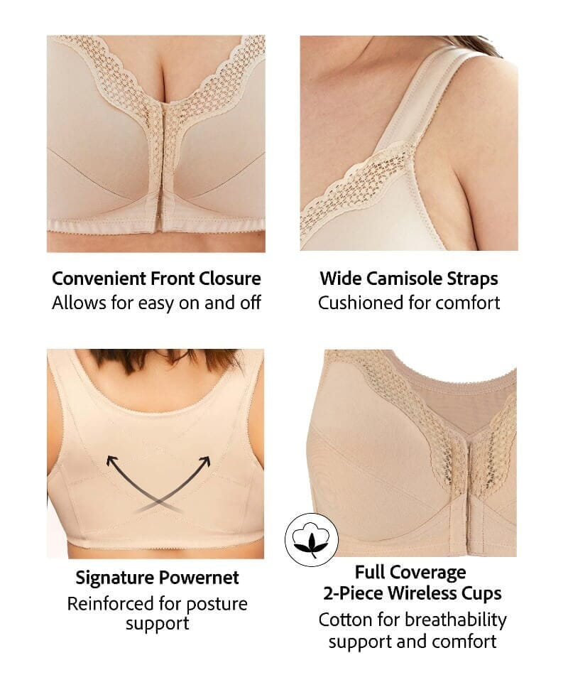 Exquisite Form Fully Front Close Wire-Free Cotton Posture Bra With Lace - Nude - Image 13